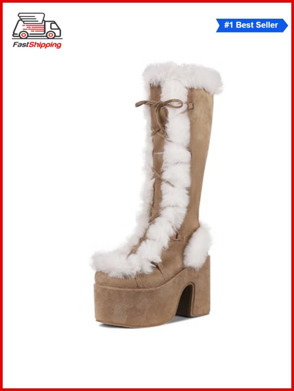 ✨ Lace Up Zip Block Chunky High Heel Punk Goth Warm Fur Winter Snow Platform